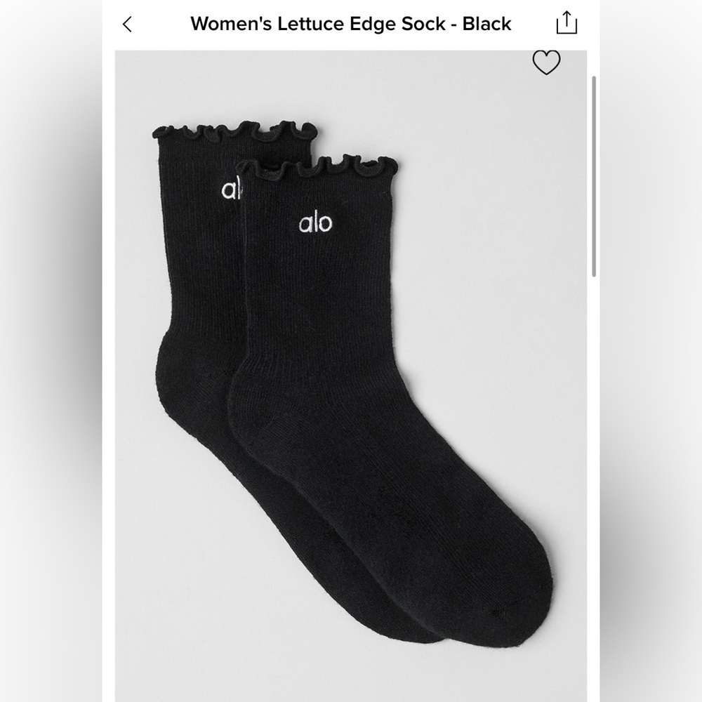NWT Alo Yoga Black Women's Lettuce Edge Socks - M/L size 8-11, new with tags